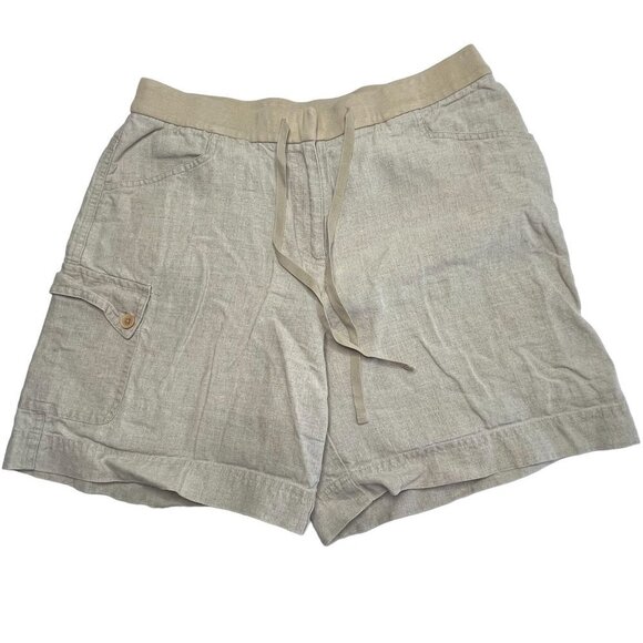J Jill Pants - J. Jill Elastic Tie Waist Linen Khaki Cargo Shorts Size 10